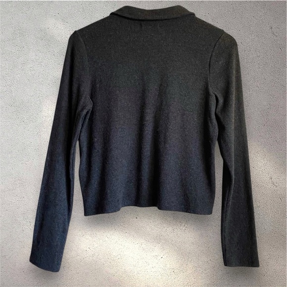 Madewell Gray Polo Sweater Cardigan Crop Ribbed Knit Collared Long Sleeves S - Picture 6 of 7